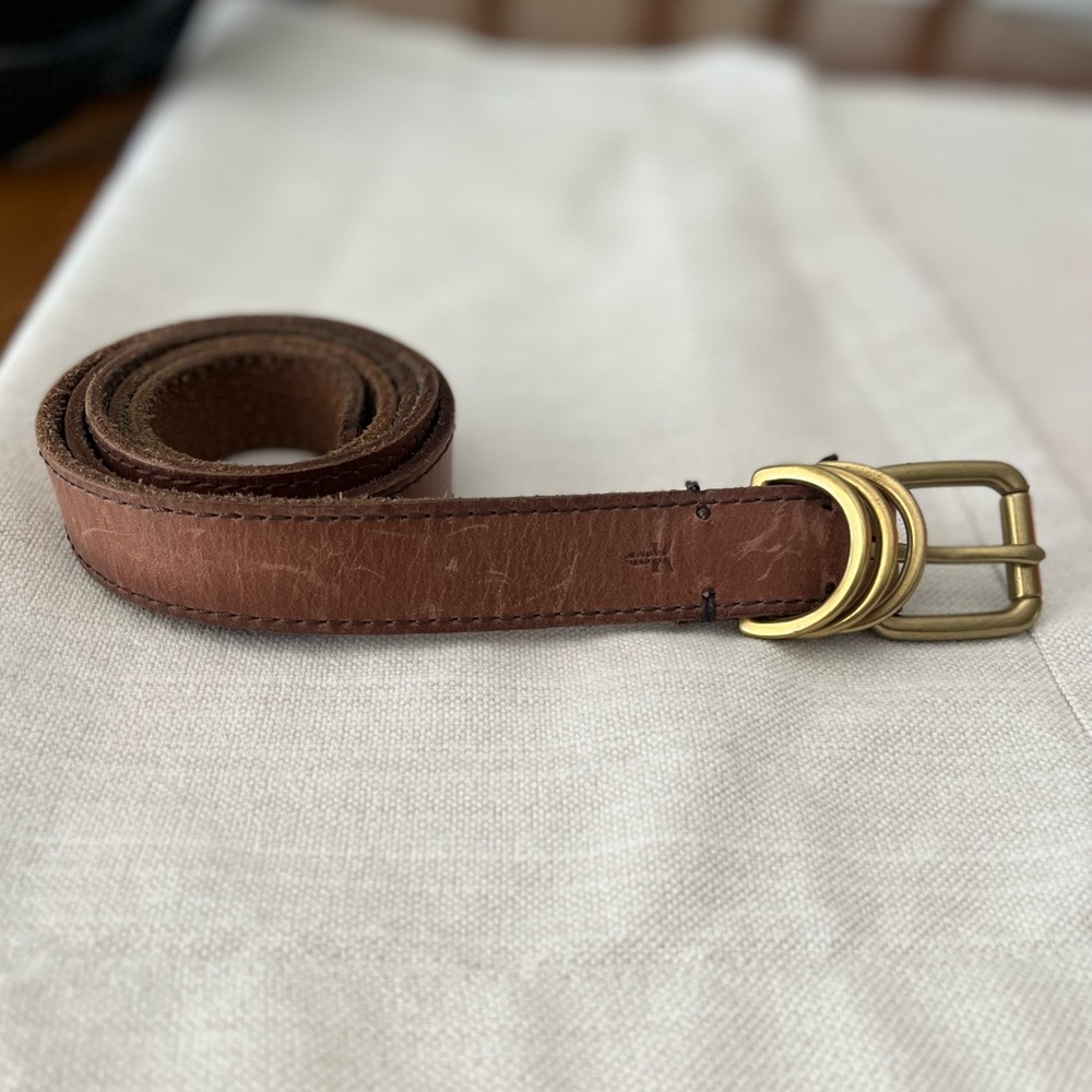 FRYE genuine leather belt. Large. Brown. Gold detail. Worn handful of times